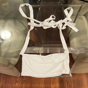 Pretty little thing size for white tie around Bandoo crop top